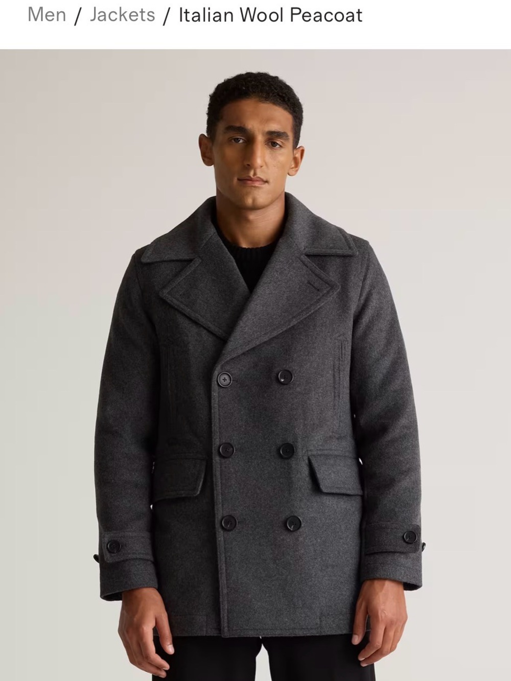 Quince Men's Double-Breasted Peacoat in Charcoal